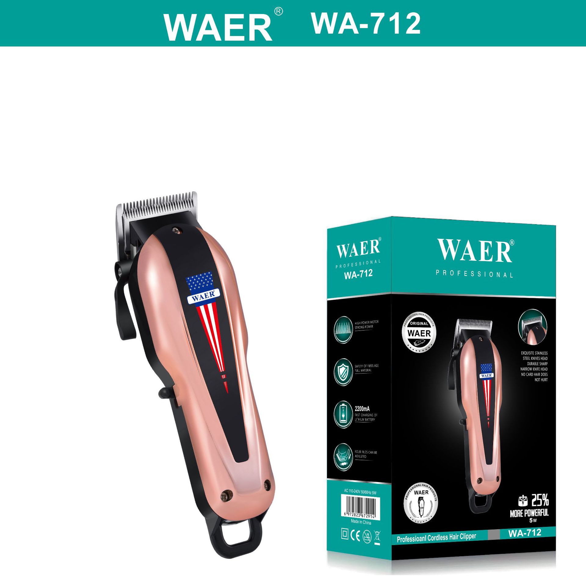 cross-border waer rechargeable hair clipper electric clipper rose gold shaving head electric clipper hair clipper factory wholesale