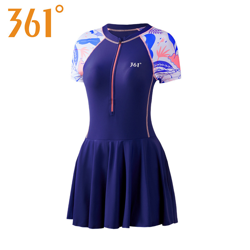 361 Swimsuit Women's Siamese Conservative Short Sleeve Skirt Cover Belly Slimming Korean Ins2023 New Hot Spring Swimsuit