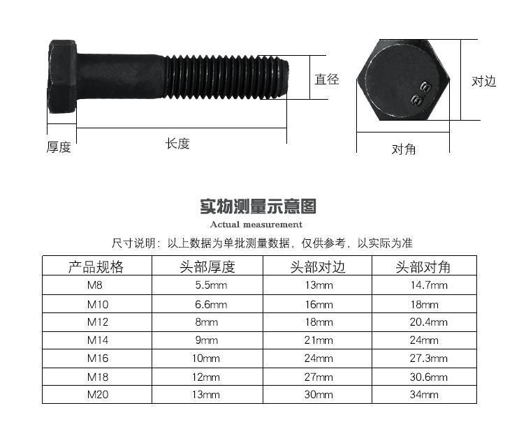 8级发黑外六角螺栓m20m22m24六角头螺丝