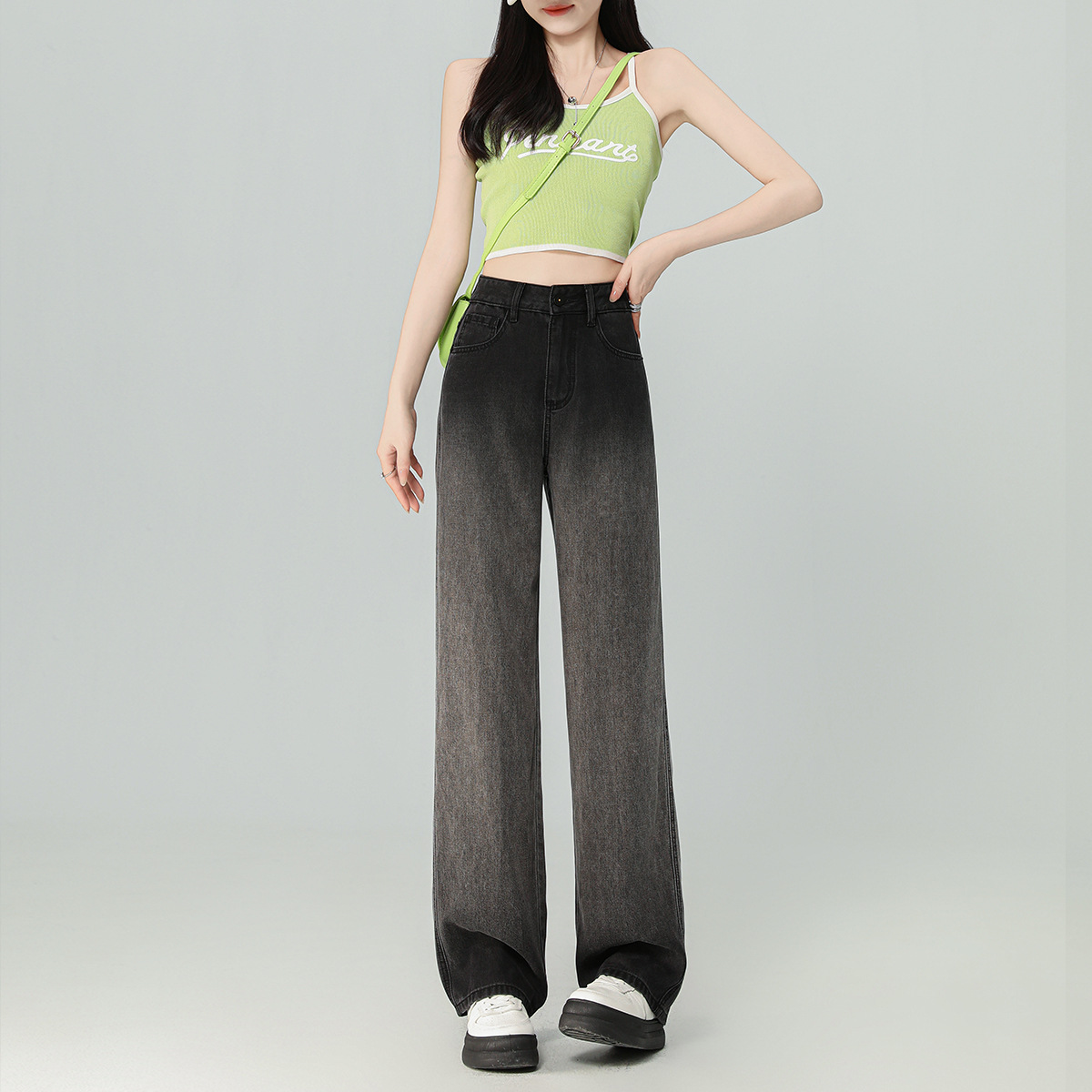 2024新款潮流渐变色天丝牛仔裤女夏新款薄款垂感宽松凉凉阔腿裤