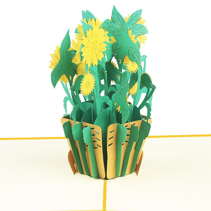 厂家供应3d立体贺卡太阳花教师节感谢老师纸雕花类情人节卡片定制