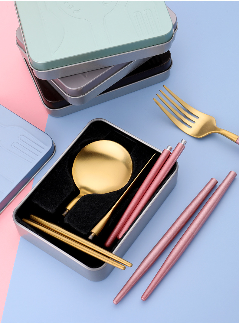 葡萄牙304不锈钢便携餐具 牛排刀叉勺筷可拆卸折叠餐具 可印logo-阿里