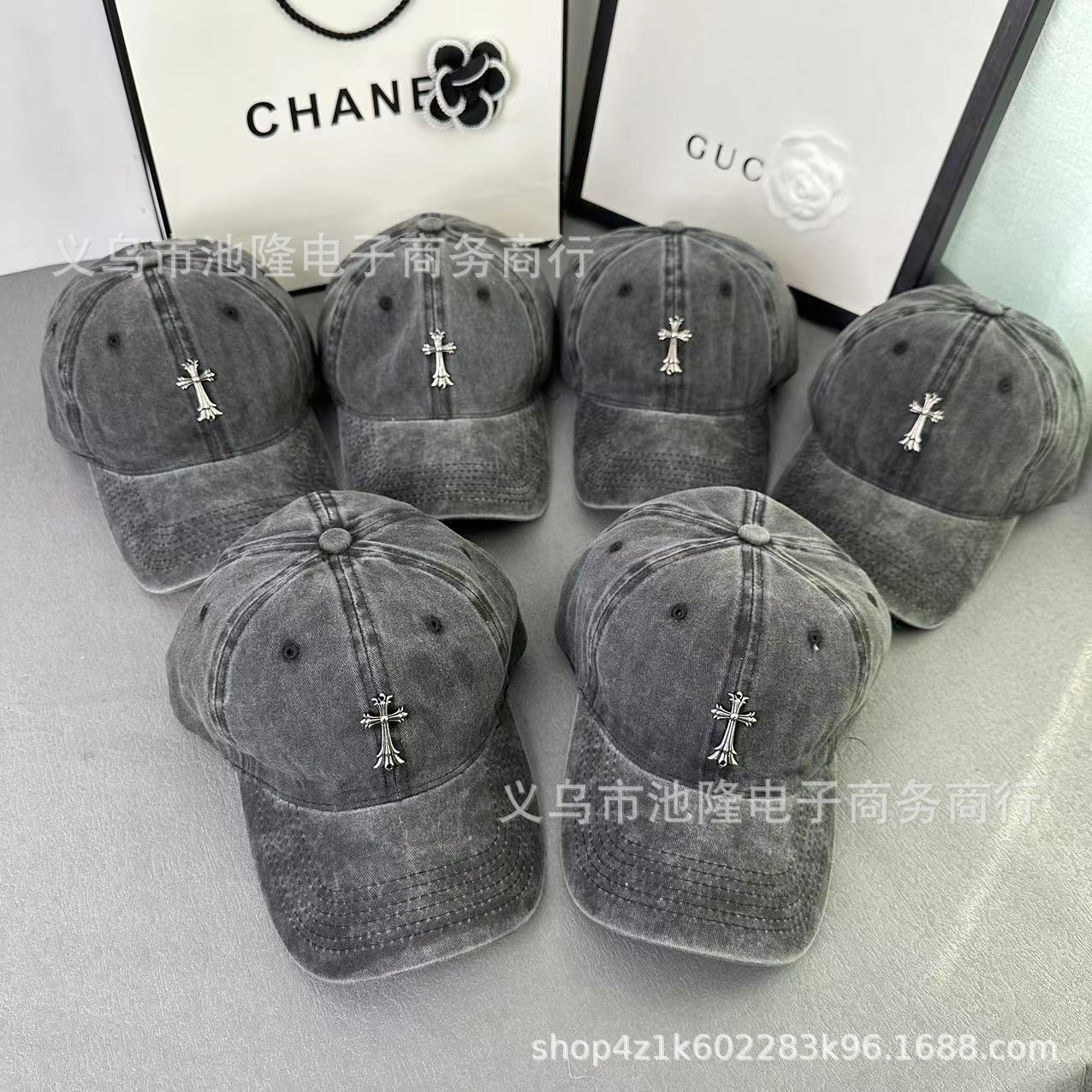 春夏新款克罗心帽子水洗牛仔做旧十字架棒球帽女软顶