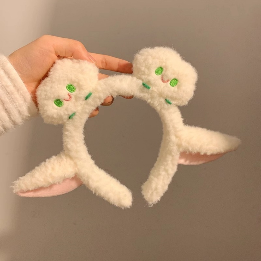 可爱小羊耳朵白色云朵毛绒发箍头饰女卡通发卡高颅顶洗脸头箍发饰-阿