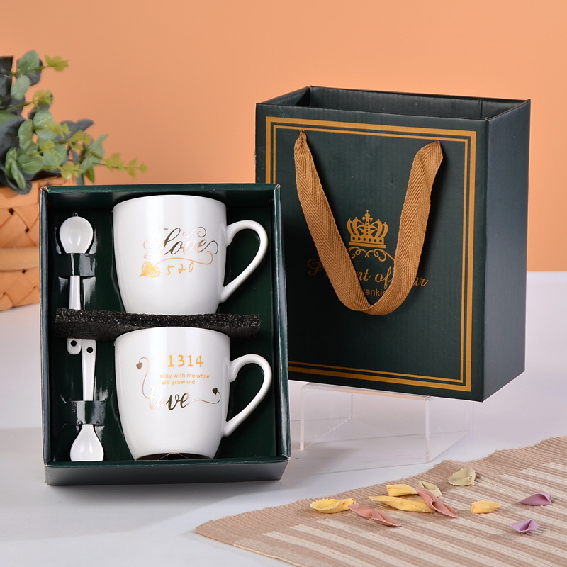 1314520 Ceramic Couple Cups Gold Jewelry Activity Gift Qixi Hand Gift Coffee Cup Valentine's Day Gift