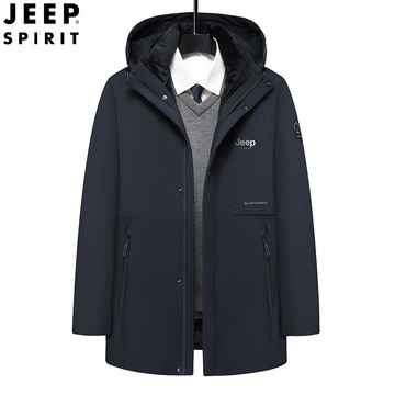 jeep spirit新款男士中长款棉服可拆卸多袋透气大码男装休闲棉衣