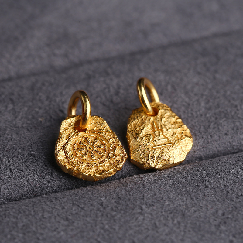 s925银镀金 八福轮吊坠 文玩侧挂卡子吊牌挂件配饰 diy手串配饰