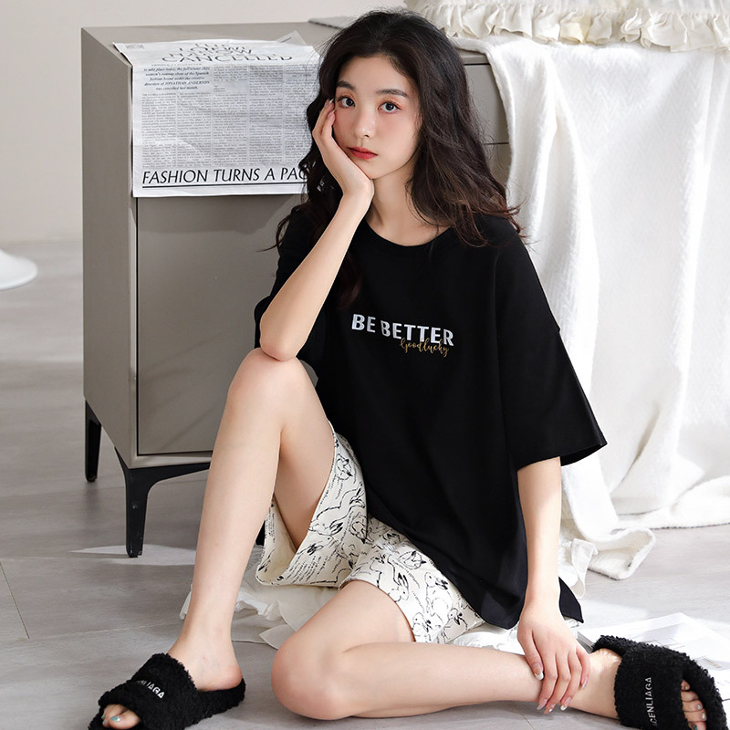 New Pajamas Women's Summer Simplicity Pure Cotton Cardigan Lapel Short Sleeve Large Size High-End Summer Can Be Outerwear Homewear