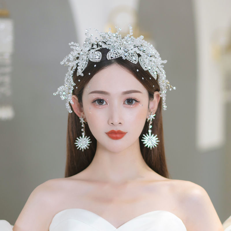 新娘超仙白纱头饰日韩婚纱水钻发箍公主造型结婚婚礼写真头饰皇冠