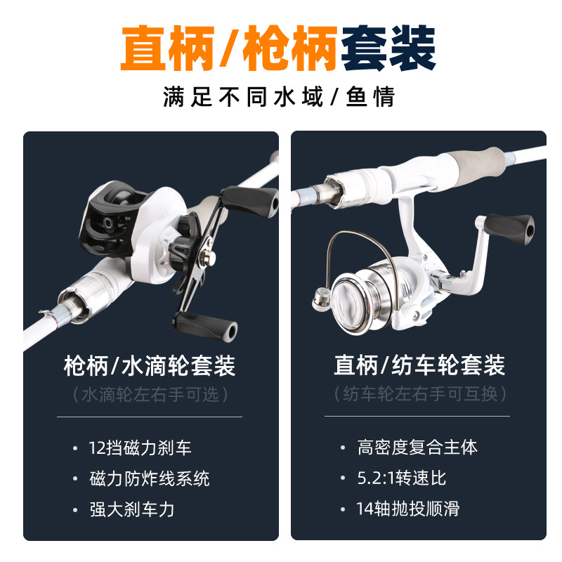 White Lure Rod Set Ml Adjustable Pikestaff Drip Wheel Straight Handle Spinning Reel Luya Rod Substitute Fishing Rod