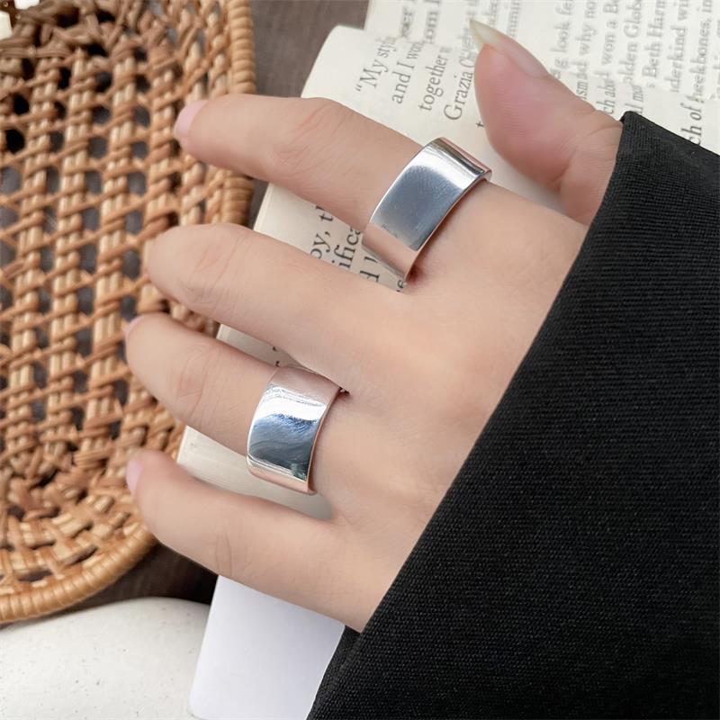 Ring Non-Fading Wide Glossy Exaggerated 925 Silver Ring Female Personality Versatile Opening Ring Men's Accessories Wholesale