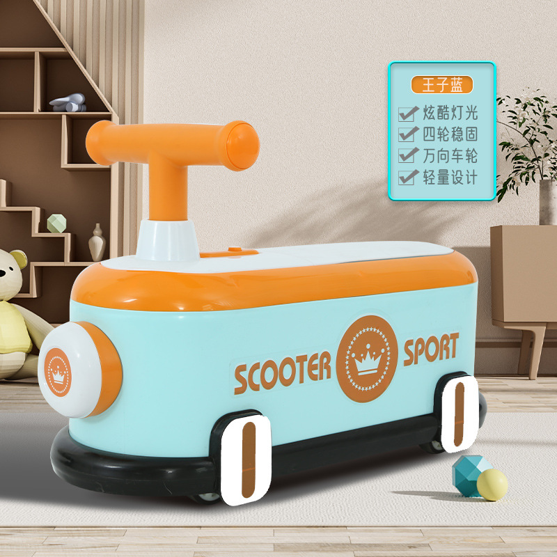 Children's Four-Wheel Scooter 1-3 Years Old Baby Pedal Balance Car with Light Music Luge One Piece Dropshipping