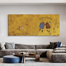 手绘油画复古抽象人物客厅沙发背景墙装饰画大幅横版艺术卧室挂画