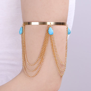 欧美跨境饰品朋克可调节臂链金属挂链流苏臂环度假风沙滩开口臂镯