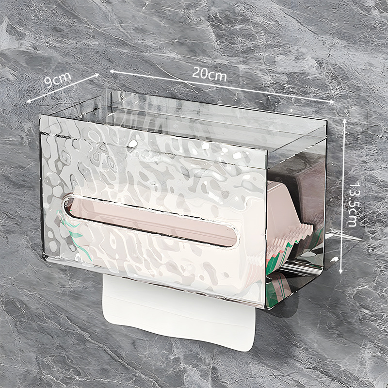 Glacier Pattern Transparent Tissue Box Home Bathroom Punch-Free Wall-Mounted Washstand Waterproof Shelf Paper Extraction Box