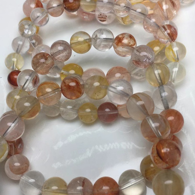 红黄胶花手链时尚ol糖果胶花水晶圆珠饰品天然彩胶花手串单圈批发