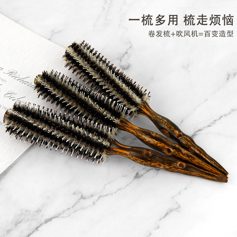 Factory Direct Sales Bristle Comb Hairdressing Paddle Brush High Temperature Resistant Hair Curling Comb Inner Buckle Household Pear Flower Styling Comb