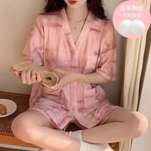 睡衣女自带胸垫夏季短袖短裤韩版甜美卡通家居服套装可外穿批发