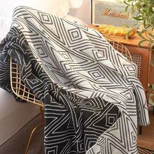 北欧ins风黑白针织休闲小毛毯子空调被子冬季午睡沙发毯单人盖毯
