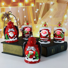 跨境新款圣诞节装饰品老人雪人手提小油灯圣诞蜡烛灯创意圣诞礼物