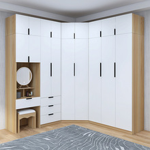 钻石转角衣柜带梳妆台一体小户型家用卧室书桌组合6l型拐角衣橱