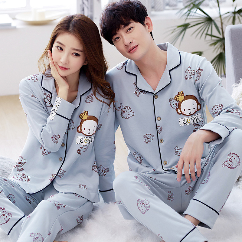 Couple Pajamas Women's Spring and Autumn Long-Sleeved Cartoon Cute Student Men's Cotton Autumn and Winter Loose Couple Home Wear Suit