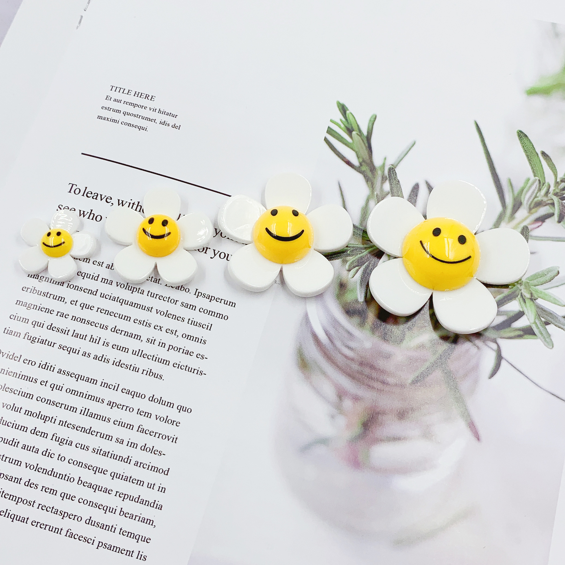 韩国爆款亚克力实色双层立体笑脸花朵 diy头饰耳环手机钥匙扣配件