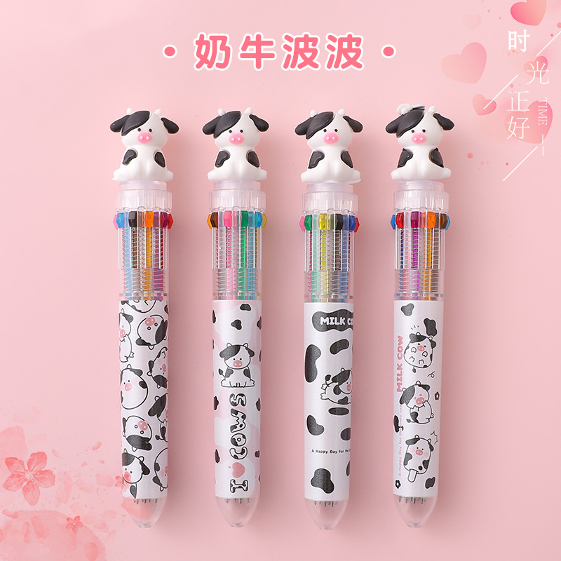 Cute Cartoon Ten-Color Ballpoint Pen Girl Heart Cartoon Multi-Color Retractable Ballpoint Pen Student Multi-Functional Hand Account Mark