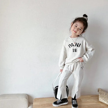 【天猫质量】女童时髦套装小女孩洋气字母圆领卫衣裤子两件套