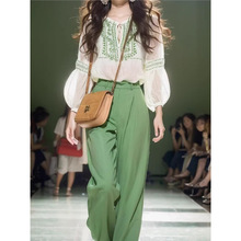 深圳南油夏日多巴胺一整套高级感时髦气质小香风绿色衬衫裤子套装