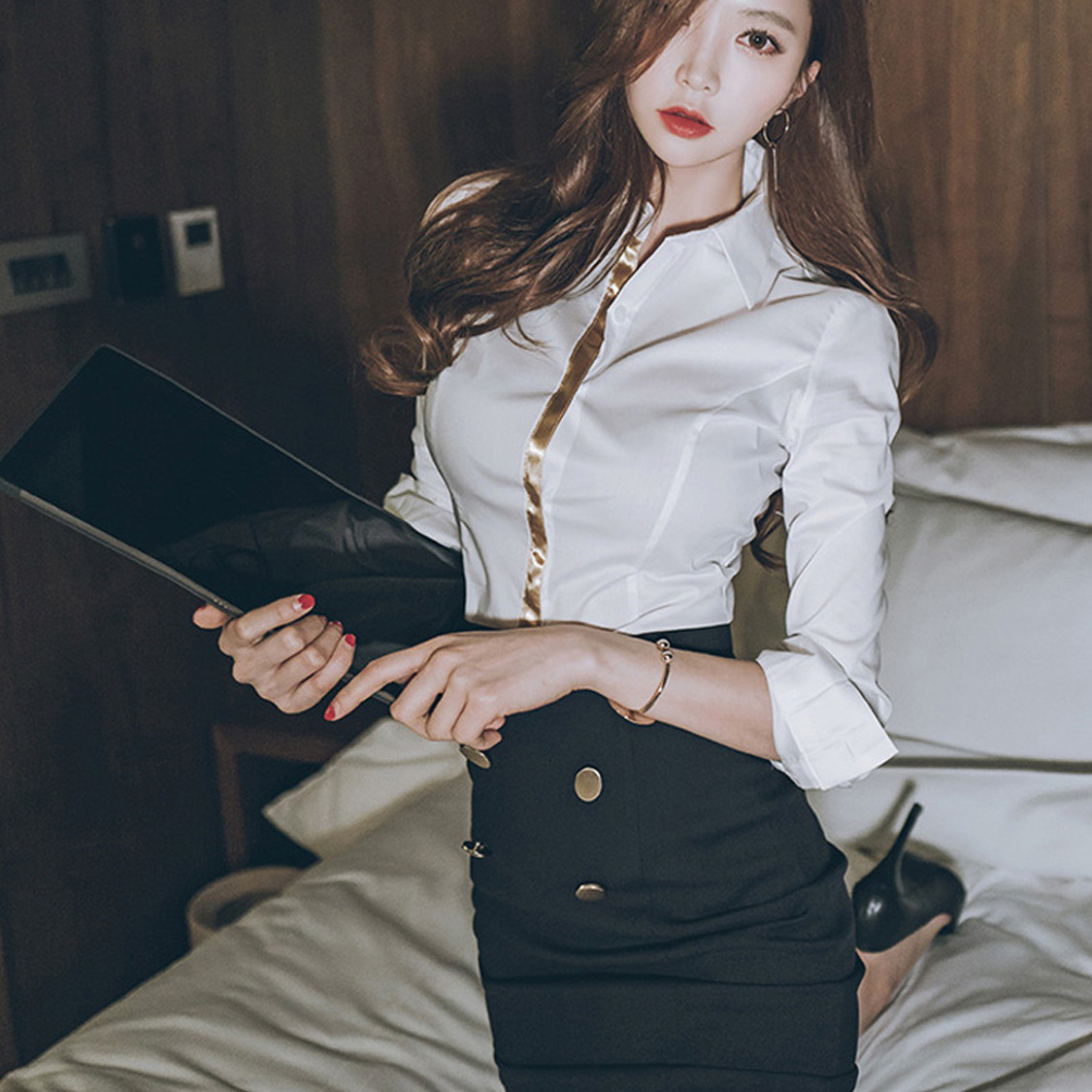 御姐气质ol职业裙子白衬衫两件套性感紧身包臀裙套装连衣裙女秋装