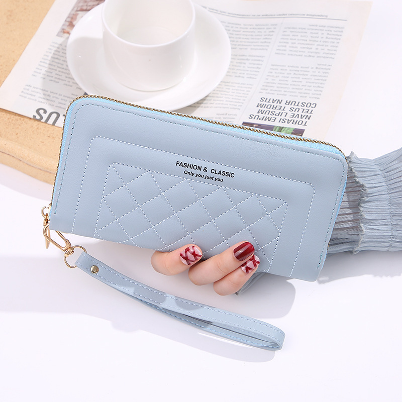 Source Manufacturer Western Classy Style Rhombus Long Single-Pull Wallet Soft Surface Women's Zip Wallet Clutch Wallet