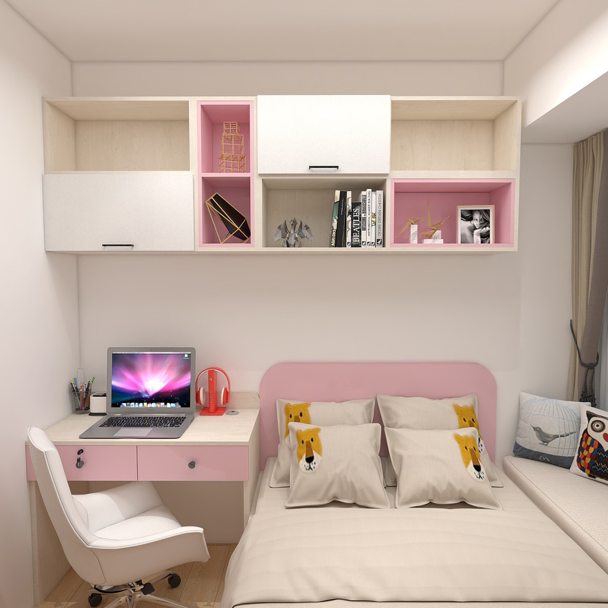 现代简约整体榻榻米床衣柜一体小户型儿童房卧室带书桌组合