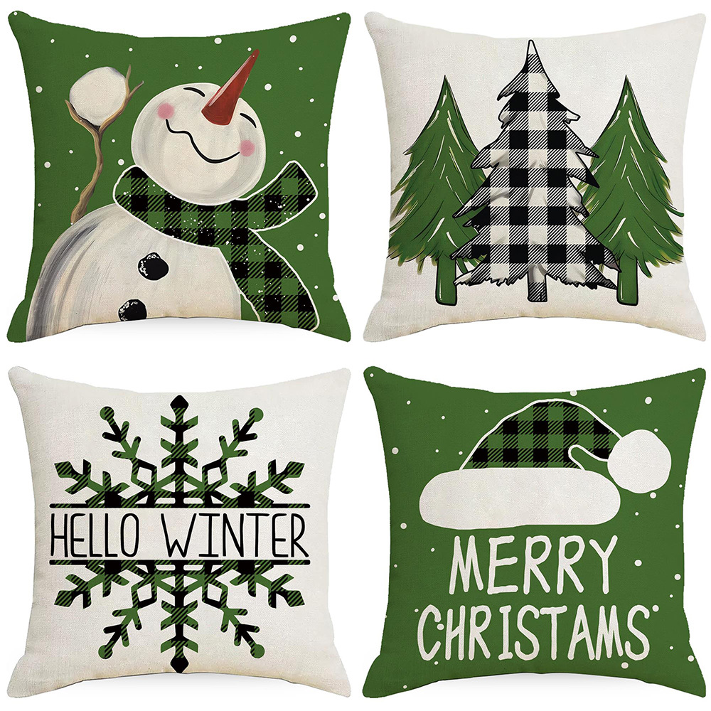 亚马逊新款圣诞节抱枕绿色雪人客厅沙发靠枕套节日家居装饰靠垫套