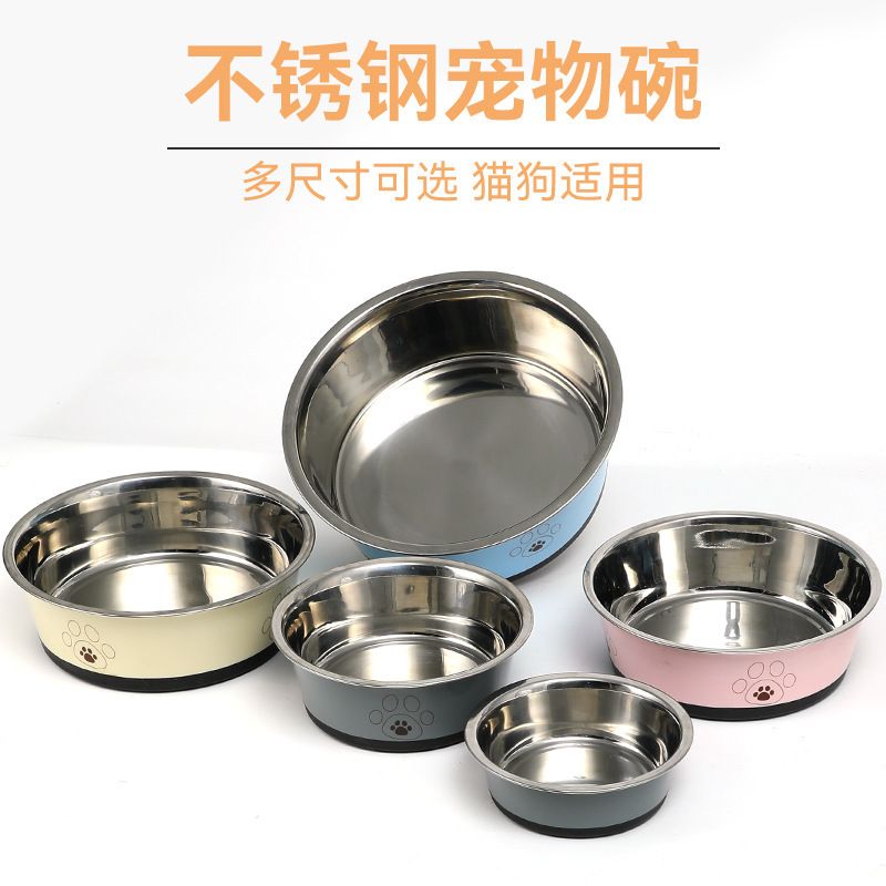 Foreign Trade New Product Dog Bowl Pet Bowl Stainless Steel Dog Food Bowl Cat Water Bowl Wholesale Pet Silicone Bowl Pad Non-Slip