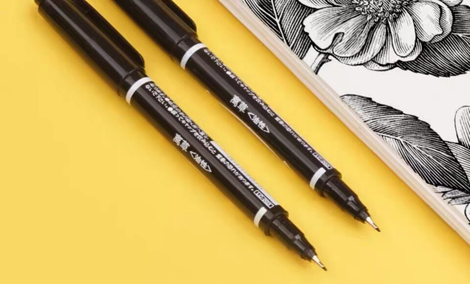 小双头记号笔黑色勾线笔美术生小头笔学生绘画描边防水笔