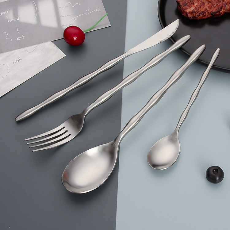 304 Stainless Steel Tableware Creative Thread Handle Hotel Knife, Fork and Spoon Four-Piece Set Spoon Dessert Spoon Wholesale