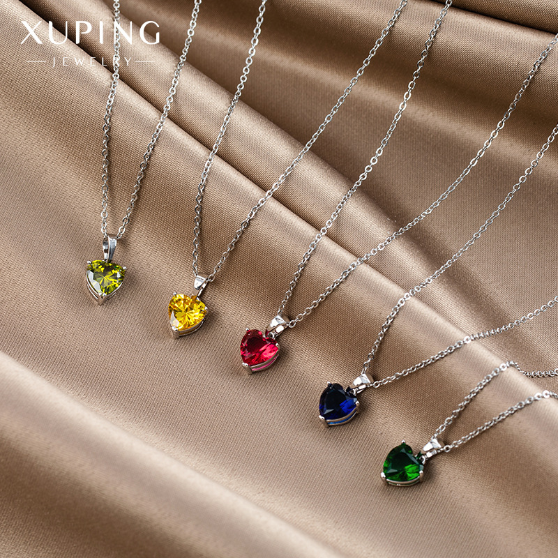 xuping jewelry color artificial gem clavicle chain copper gold plated european and american simple love necklace female ornament wholesale