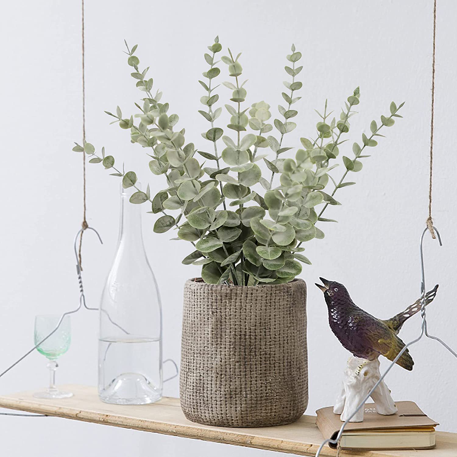 亚马逊热销仿真花单支尤加利叶插花金钱叶客厅家居摆设装饰花假花