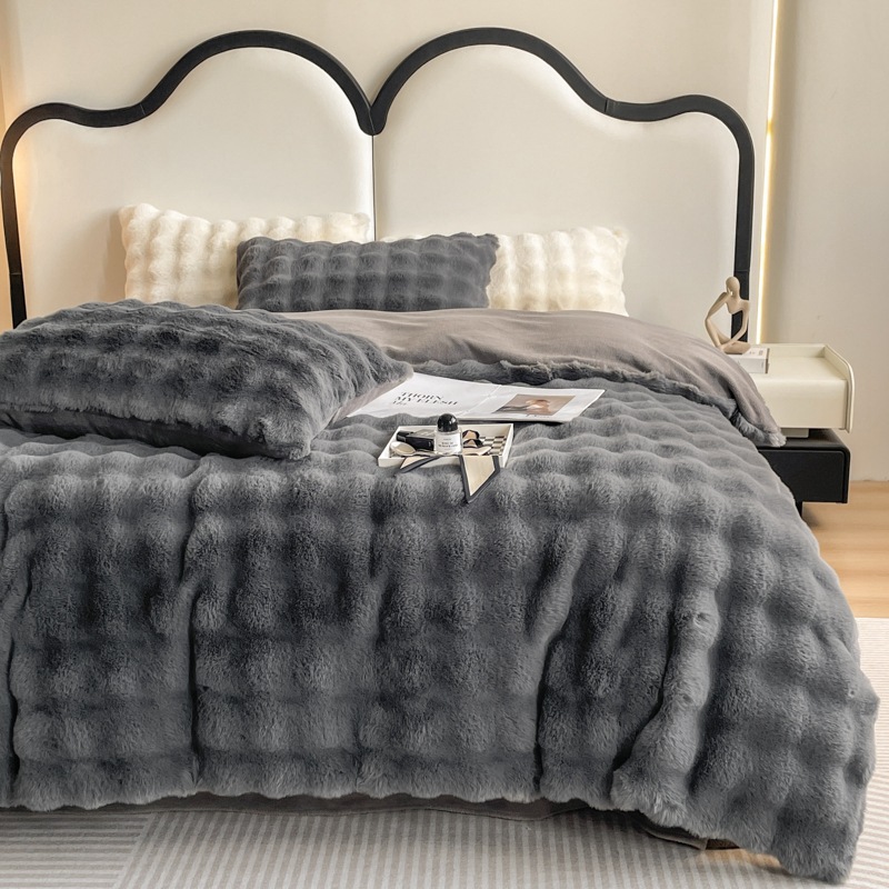 High-End Class a Bunny Cashmere Bed Four-Piece Set B Version Thickened Milk Fiber Keep Baby Warm Flannel Blanket