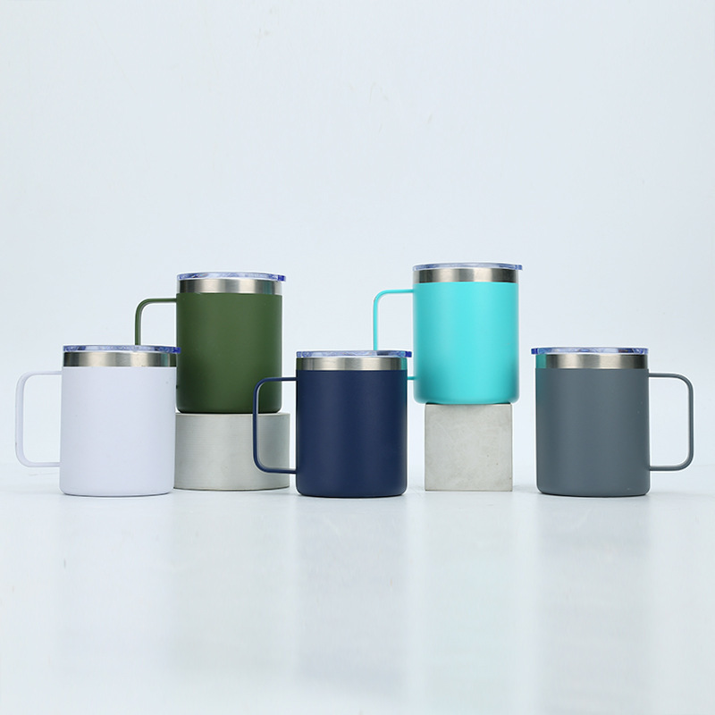 Cross-Border Plastic Spraying 12Oz Stainless Steel Mug Cup Double-Layer Vacuum Cup with Handle Office Gift Cup Wholesale