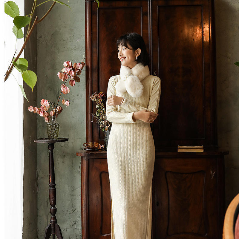 新款女 改良蕾丝长款高开叉性感舞蹈旗袍舞台走秀年会表演服装-报价