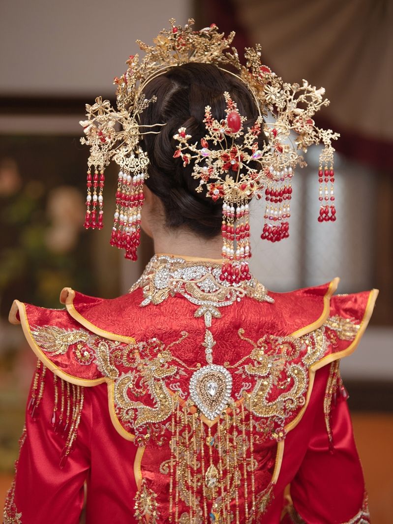 新款中式秀禾头饰新娘结婚凤冠秀禾服步摇奢华大气发饰大婚-阿里巴巴
