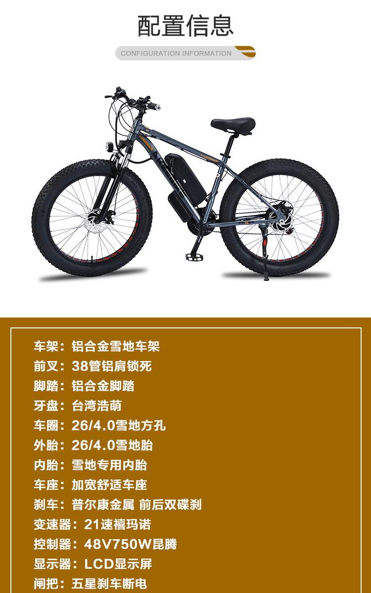 26寸锂电电池电动车铝合金沙滩车48v750w雪地车辐条轮4.0轮胎