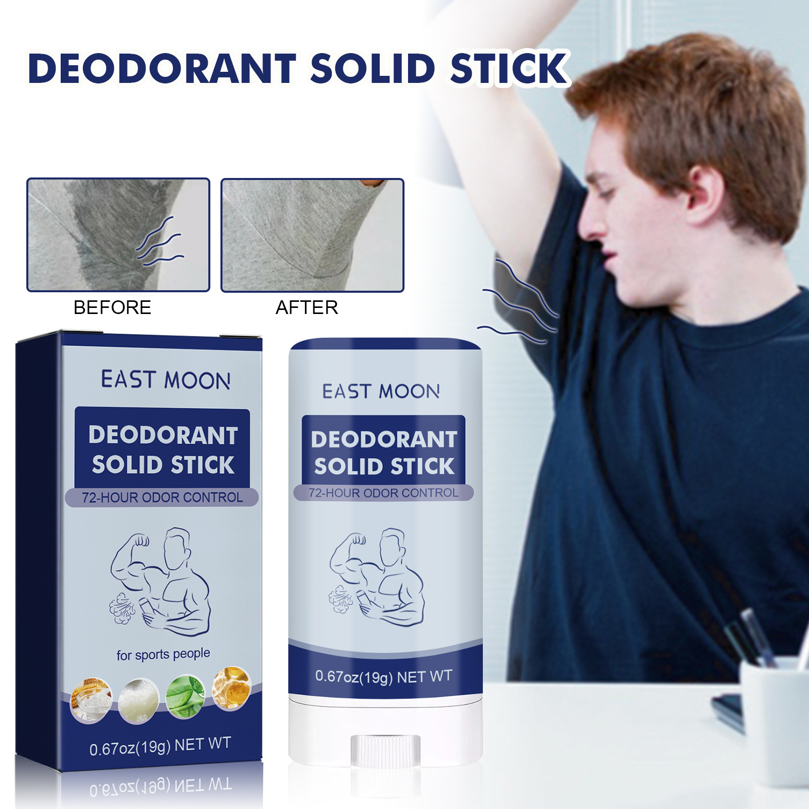 East Moon Men's Care Stick Cleaning Armpit Odor Armpit Dry and Lasting Fragrance Portable Body Fragarance Sticks