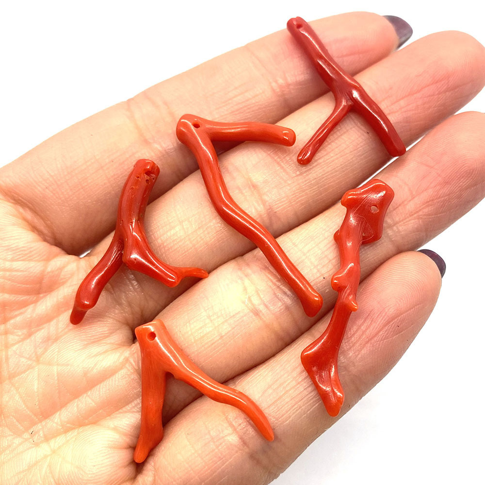 海竹染色珊瑚吊坠不规则形状沙丁色珊瑚树枝挂件饰品diy项链配件
