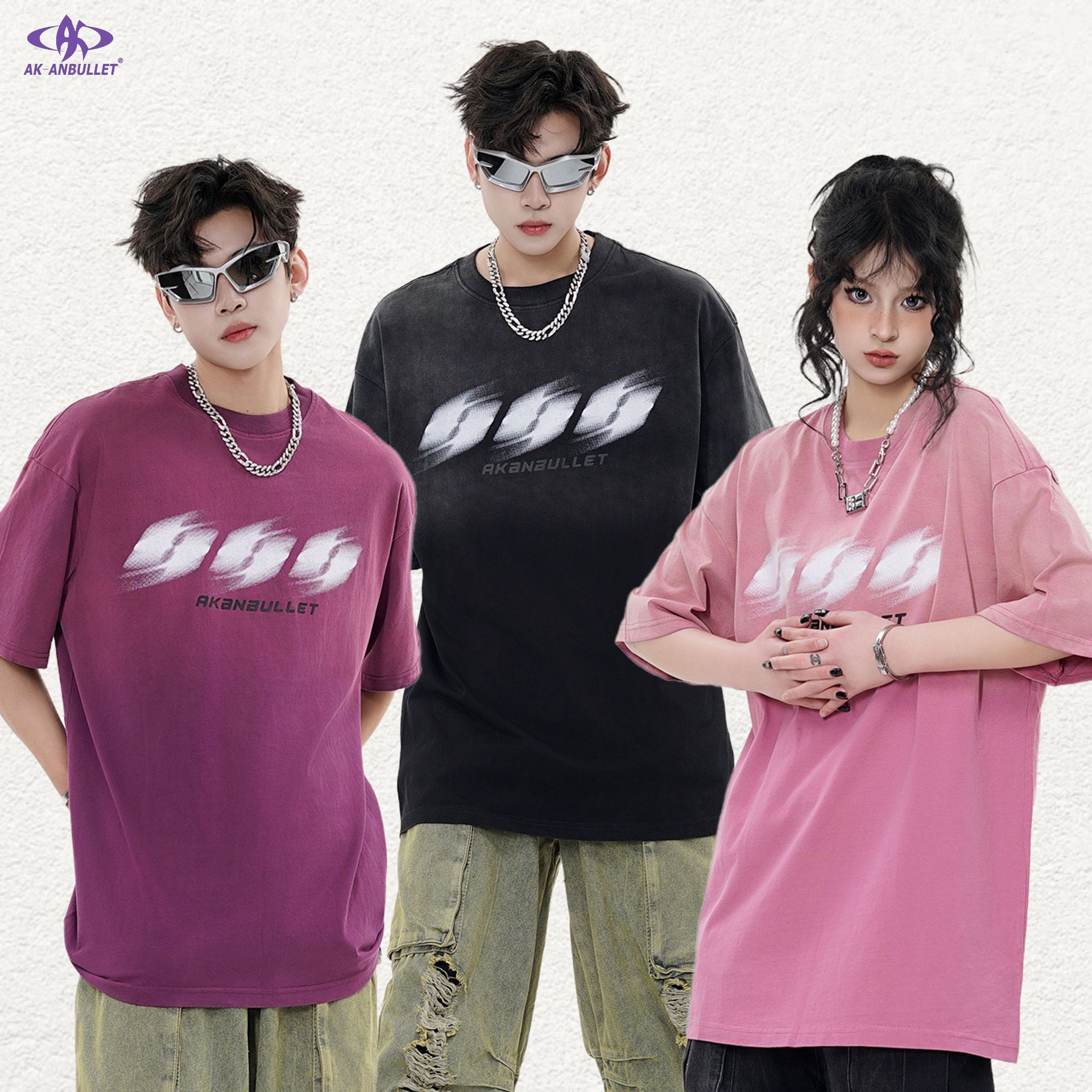 ak男装夏季新款短袖纯棉t恤美式街头嘻哈重磅水洗250g潮牌印花t恤