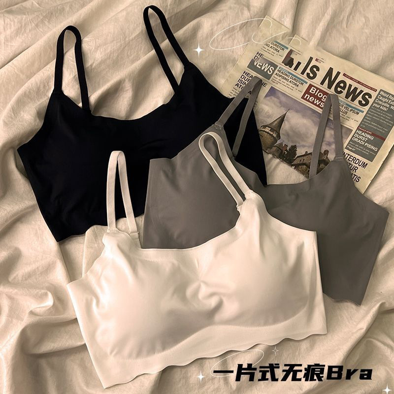 现货款无痕美背一片式少女文胸防走光吊带带胸垫背心新款女士裹胸