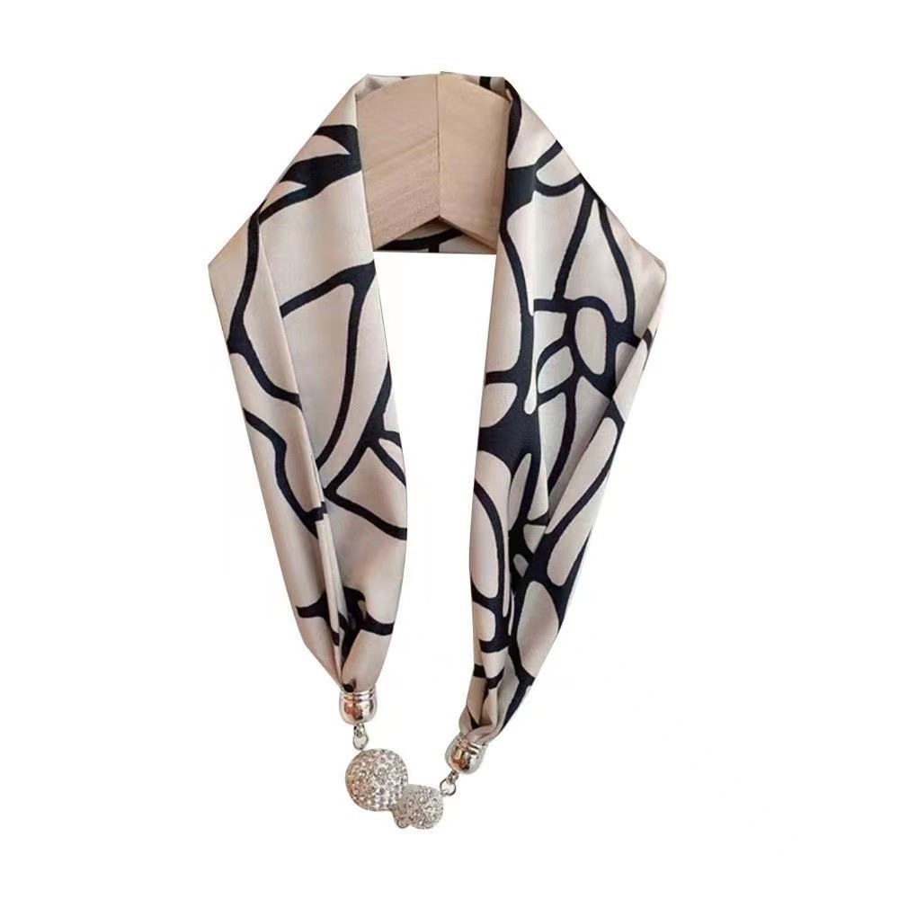 Necklace Chain Magnetic Buckle Silk Scarf for Women Spring Autumn Summer 2023 New Fashion Neck Protection Decorative Neck Scarf Small Scarf