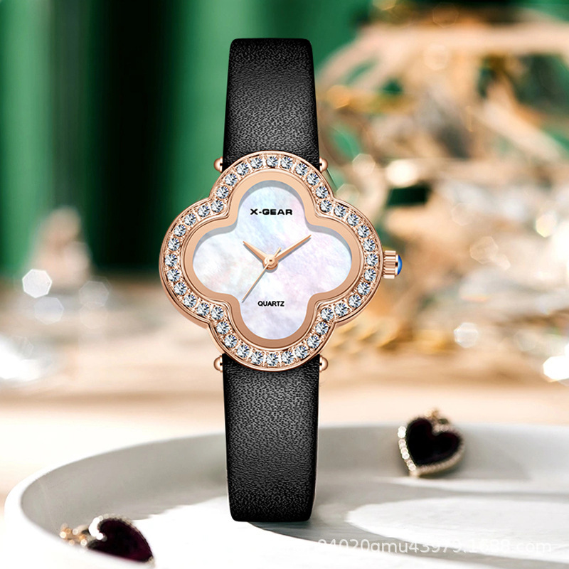 x-gear新款女士轻奢贝母手表镶钻抖音爆款高级感小众石英表批发